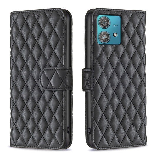 For Motorola Edge 40 Neo Diamond Lattice Wallet Flip Leather Phone Case(Black) - Motorola Cases by PMC Jewellery | Online Shopping South Africa | PMC Jewellery | Buy Now Pay Later Mobicred