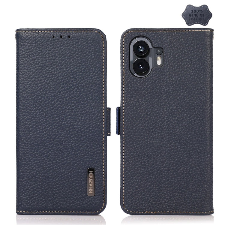 For Nothing Phone 2 KHAZNEH Side-Magnetic Litchi Genuine Leather RFID Phone Case(Blue) - More Brand by PMC TechLife | Online Shopping South Africa | PMC TechLife | Buy Now Pay Later Mobicred