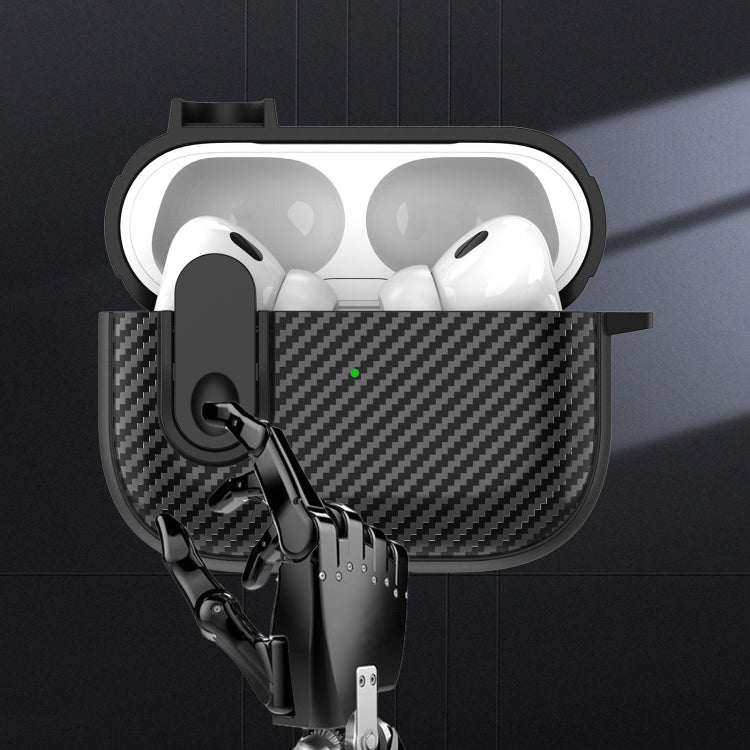 For AirPods Pro 2 Carbon Fiber Texture Wireless Earphones Case with Security Lock(White) - For AirPods Pro 2 by PMC TechLife | Online Shopping South Africa | PMC TechLife