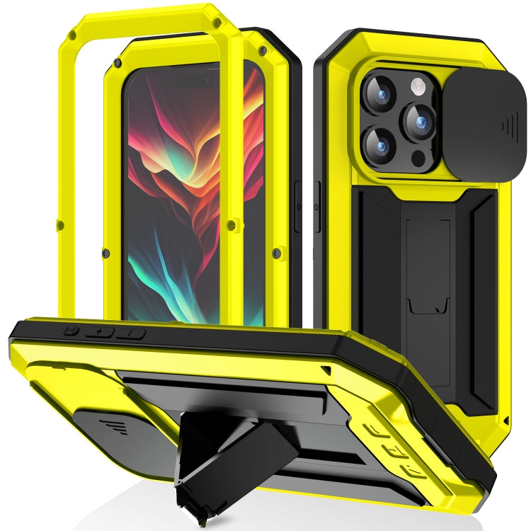 For iPhone 15 Pro Max R-JUST Sliding Camera IP54 Life Waterproof Holder Phone Case(Yellow) - free shipping - PMC TechLife - Order now!