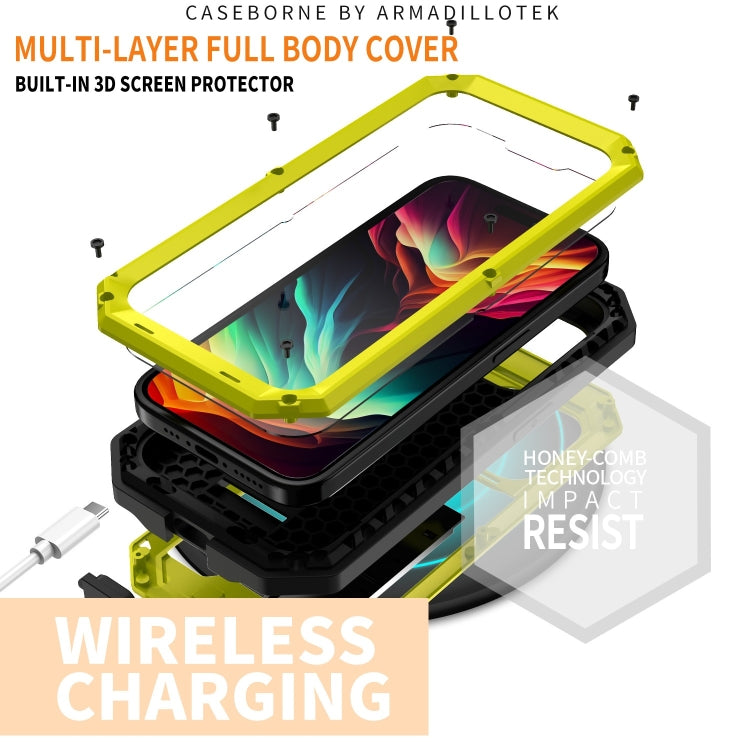 For iPhone 15 Pro Max R-JUST Sliding Camera IP54 Life Waterproof Holder Phone Case(Yellow) - free shipping - PMC TechLife - Order now!