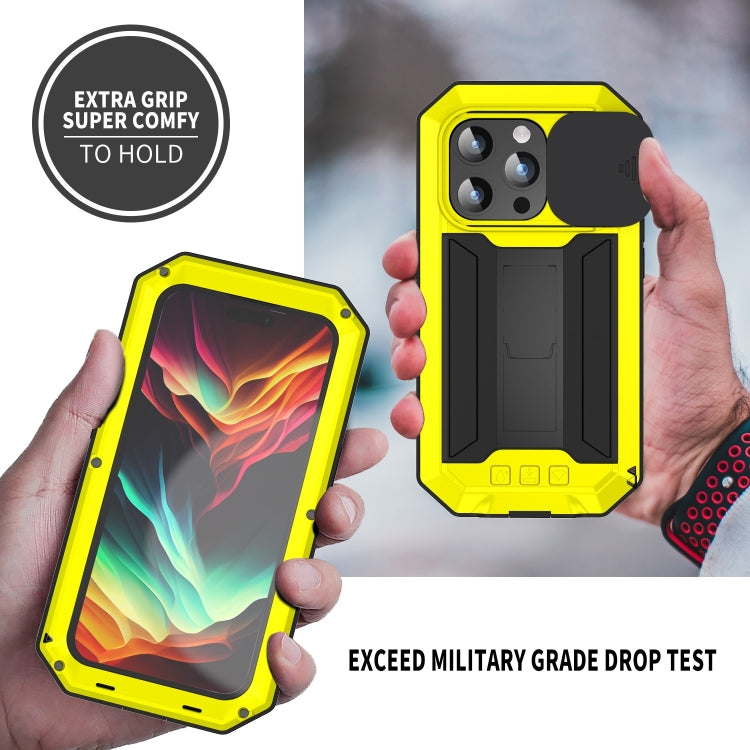 For iPhone 15 Pro Max R-JUST Sliding Camera IP54 Life Waterproof Holder Phone Case(Yellow) - free shipping - PMC TechLife - Order now!