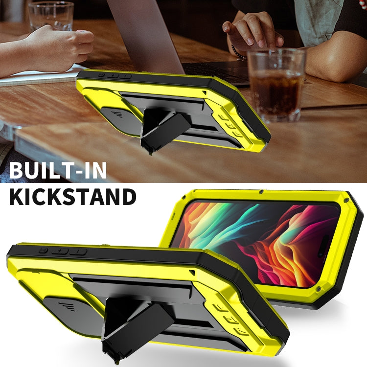 For iPhone 15 Pro Max R-JUST Sliding Camera IP54 Life Waterproof Holder Phone Case(Yellow) - free shipping - PMC TechLife - Order now!
