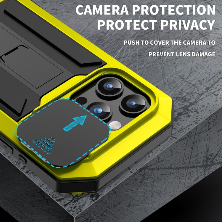 For iPhone 15 Pro Max R-JUST Sliding Camera IP54 Life Waterproof Holder Phone Case(Yellow) - free shipping - PMC TechLife - Order now!