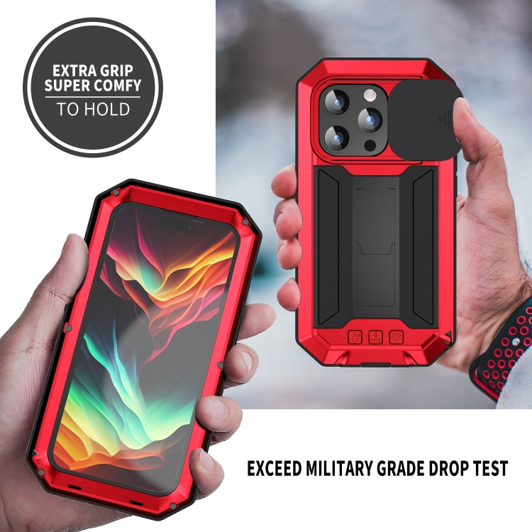 For iPhone 15 Pro R-JUST Sliding Camera IP54 Life Waterproof Holder Phone Case(Red) - free shipping - PMC TechLife - Order now!