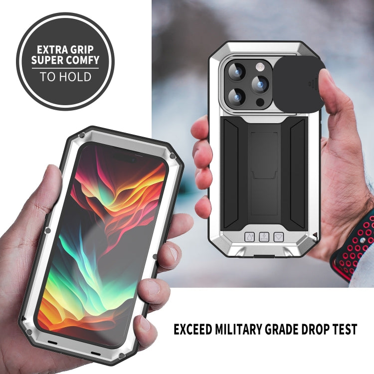 For iPhone 15 Pro R-JUST Sliding Camera IP54 Life Waterproof Holder Phone Case(Silver) - free shipping - PMC TechLife - Order now!