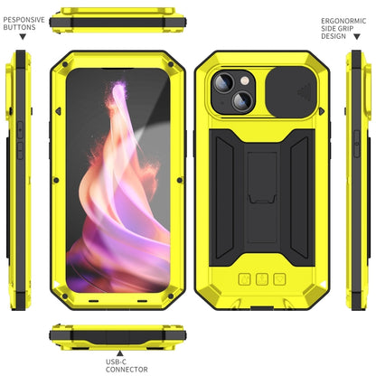 For iPhone 15 Plus R-JUST Sliding Camera Life Waterproof Holder Phone Case(Yellow) - iPhone 15 Plus Cases by R-JUST | Online Shopping South Africa | PMC Jewellery