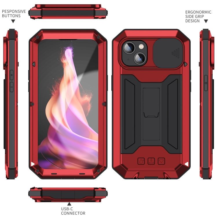 For iPhone 15 R-JUST Sliding Camera IP54 Life Waterproof Holder Phone Case(Red) - iPhone 15 Cases by R-JUST | Online Shopping South Africa | PMC TechLife | Buy Now Pay Later Mobicred