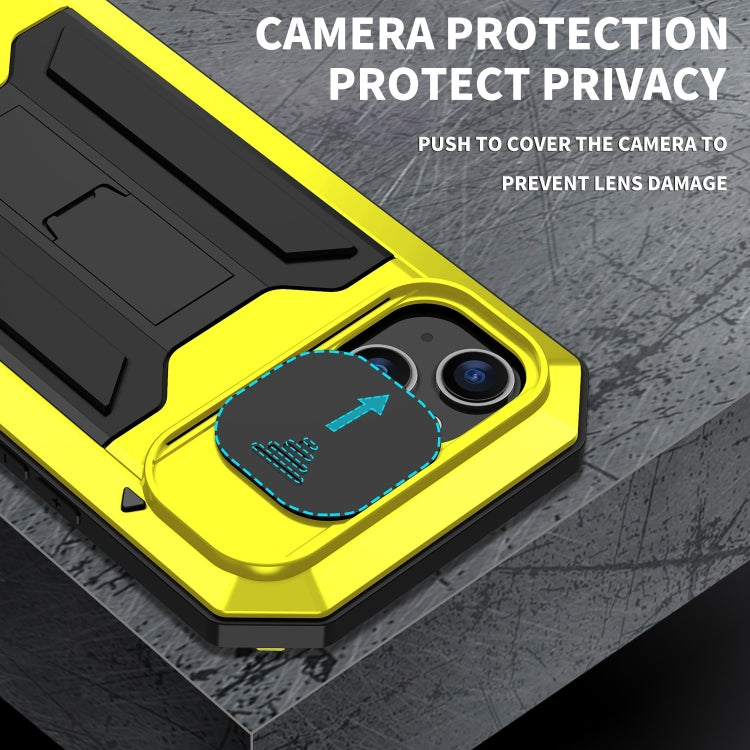 For iPhone 15 R-JUST Sliding Camera Life Waterproof Holder Phone Case(Yellow) - iPhone 15 Cases by R-JUST | Online Shopping South Africa | PMC Jewellery