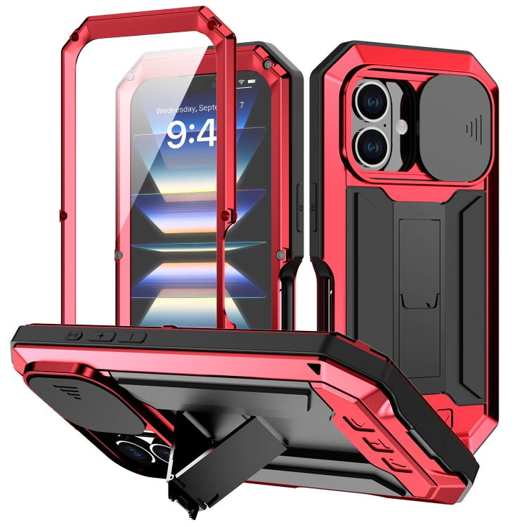 For iPhone 16 Plus R-JUST Sliding Camera IP54 Life Waterproof Holder Phone Case(Red) - iPhone 16 Plus Cases by R-JUST | Online Shopping South Africa | PMC Jewellery | Buy Now Pay Later Mobicred