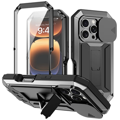 For iPhone 16 Pro Max R-JUST Sliding Camera IP54 Life Waterproof Holder Phone Case(Black) - iPhone 16 Pro Max Cases by R-JUST | Online Shopping South Africa | PMC Jewellery | Buy Now Pay Later Mobicred