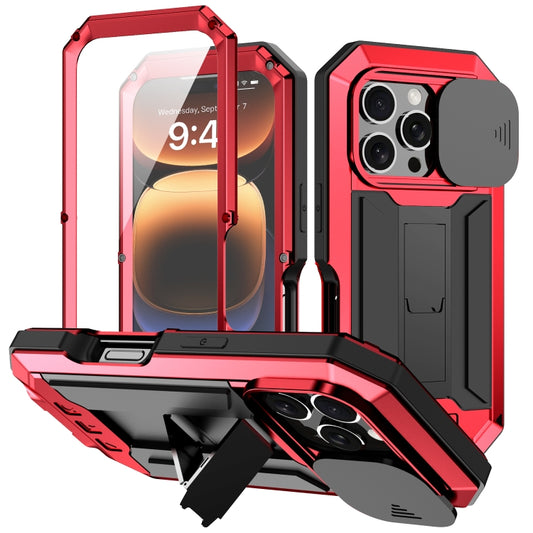 For iPhone 16 Pro Max R-JUST Sliding Camera IP54 Life Waterproof Holder Phone Case(Red) - iPhone 16 Pro Max Cases by R-JUST | Online Shopping South Africa | PMC Jewellery | Buy Now Pay Later Mobicred