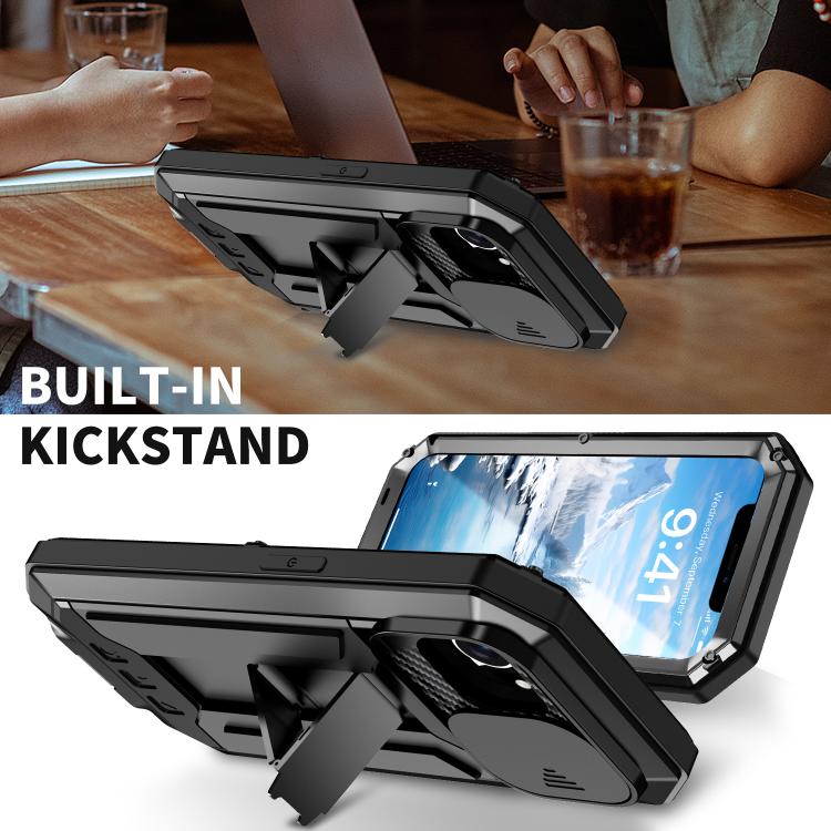 For iPhone 16e R-JUST Sliding Camera IP54 Life Waterproof Holder Phone Case(Black) - iPhone 16e Cases by R-JUST | Online Shopping South Africa | PMC TechLife | Buy Now Pay Later Mobicred