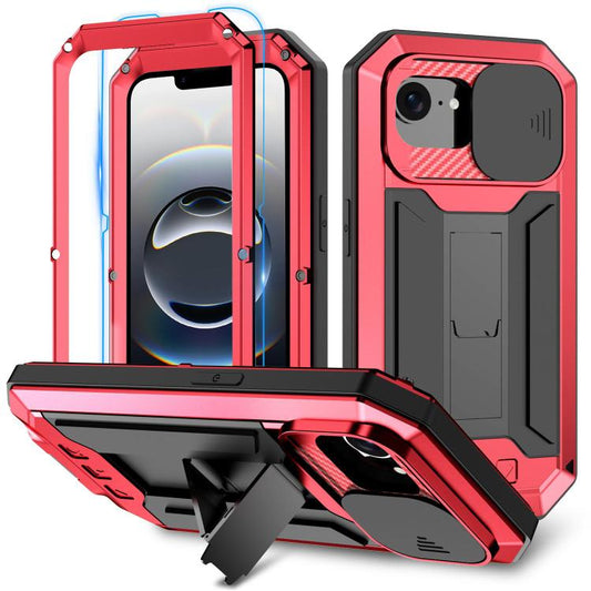 For iPhone 16e R-JUST Sliding Camera IP54 Life Waterproof Holder Phone Case(Red) - iPhone 16e Cases by R-JUST | Online Shopping South Africa | PMC Jewellery | Buy Now Pay Later Mobicred