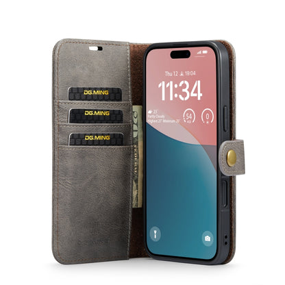 For iPhone 16 DG.MING Crazy Horse Texture Detachable Magnetic Leather Phone Case(Grey) - iPhone 16 Cases by DG.MING | Online Shopping South Africa | PMC Jewellery | Buy Now Pay Later Mobicred