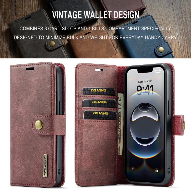 For iPhone 16e DG.MING Crazy Horse Texture Detachable Magnetic Leather Phone Case(Red) - free shipping - PMc TechLife - Order now!