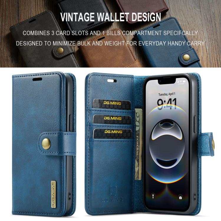 For iPhone 16e DG.MING Crazy Horse Texture Detachable Magnetic Leather Phone Case(Blue) - free shipping - PMc TechLife - Order now!