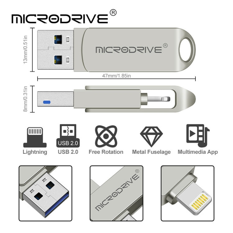 MicroDrive 2 In 1  8 Pin + USB 2.0 Portable Metal USB Flash Disk, Capacity:16GB(Silver) - free shipping - PMC Jewellery - Order now!