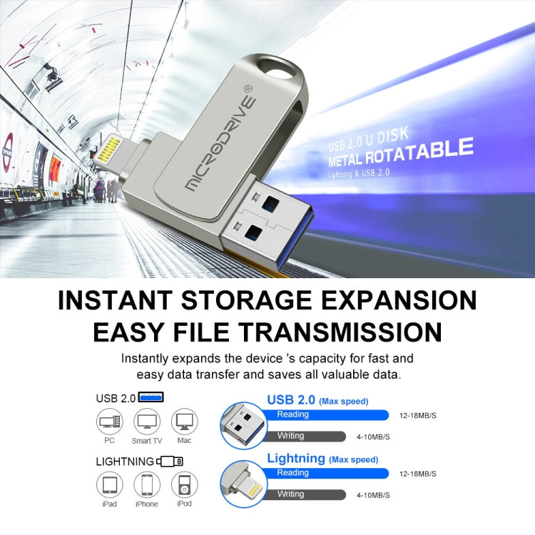 MicroDrive 2 In 1  8 Pin + USB 2.0 Portable Metal USB Flash Disk, Capacity:32GB(Silver) - free shipping - PMC Jewellery - Order now!