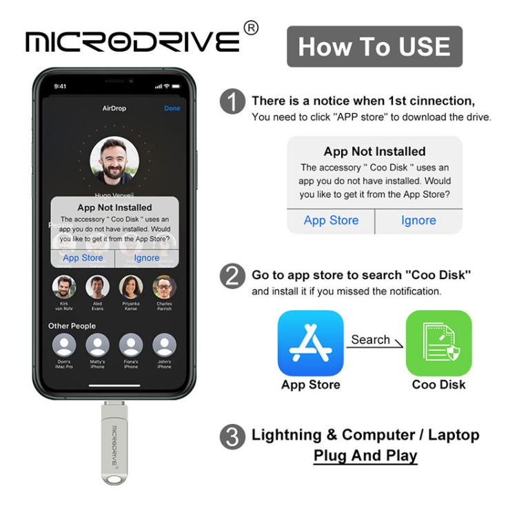 MicroDrive 2 In 1  8 Pin + USB 2.0 Portable Metal USB Flash Disk, Capacity:64GB(Silver) - USB Flash Drives by MICRODRIVE | Online Shopping South Africa | PMC Jewellery | Buy Now Pay Later Mobicred