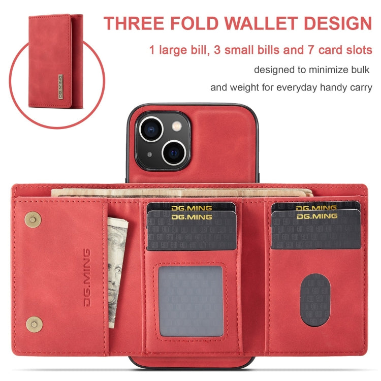 For iPhone 15 DG.MING M1 Series 3-Fold Multi Card Wallet Leather Phone Case(Red) - iPhone 15 Cases by DG.MING | Online Shopping South Africa | PMC Jewellery