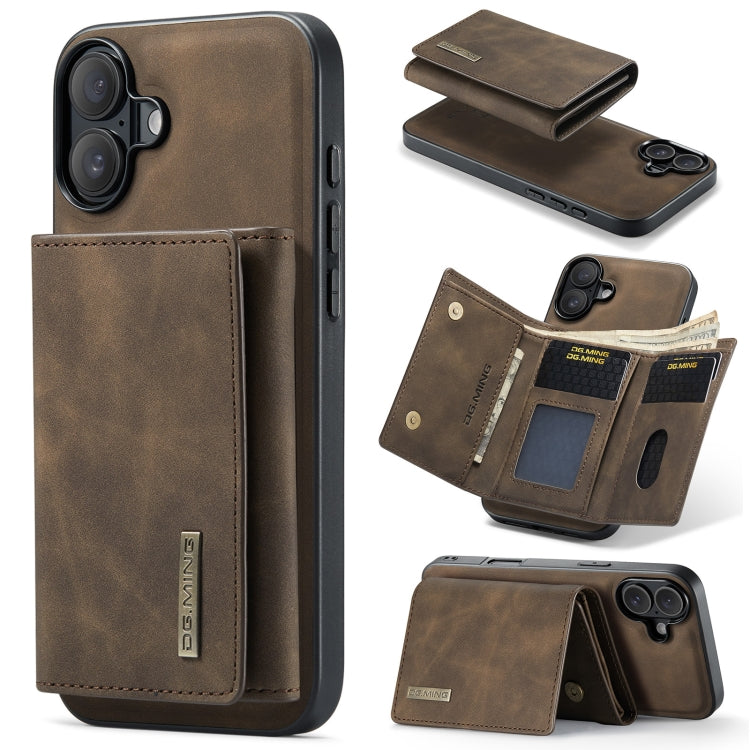 For iPhone 16 DG.MING M1 Series 3-Fold Multi Card Wallet Leather Phone Case(Coffee) - iPhone 16 Cases by DG.MING | Online Shopping South Africa | PMC Jewellery | Buy Now Pay Later Mobicred