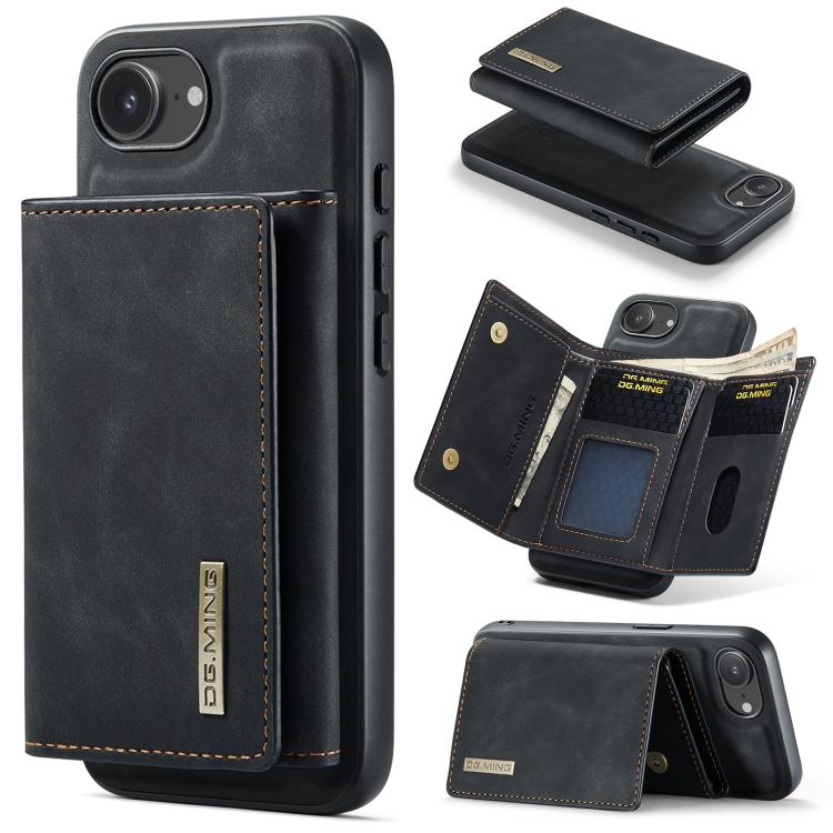 For iPhone 16e DG.MING M1 Series 3-Fold Multi Card Wallet Leather Phone Case(Black) - free shipping - PMc TechLife - Order now!