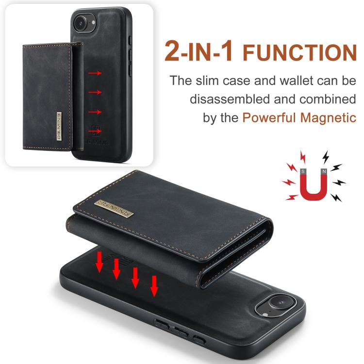 For iPhone 16e DG.MING M1 Series 3-Fold Multi Card Wallet Leather Phone Case(Black) - free shipping - PMc TechLife - Order now!
