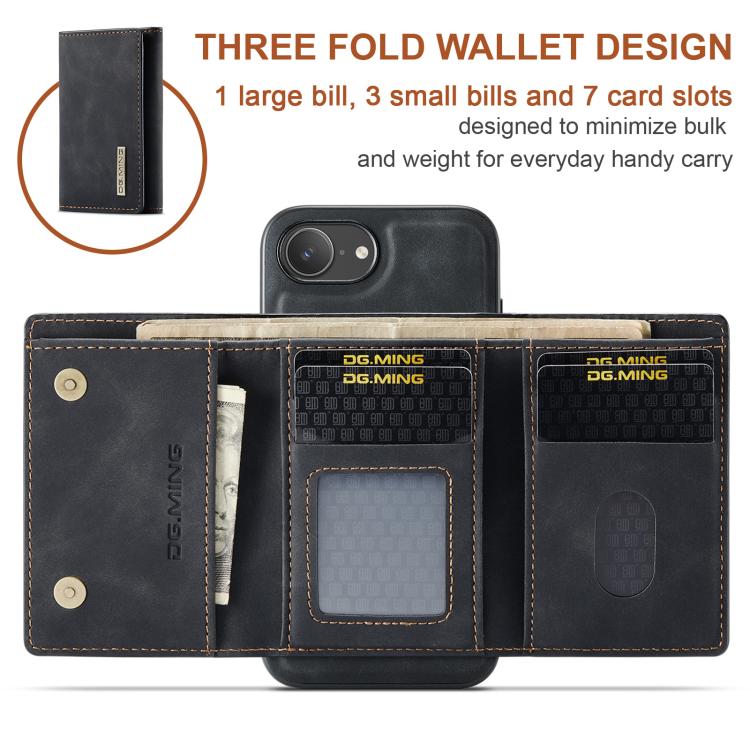 For iPhone 16e DG.MING M1 Series 3-Fold Multi Card Wallet Leather Phone Case(Black) - free shipping - PMc TechLife - Order now!