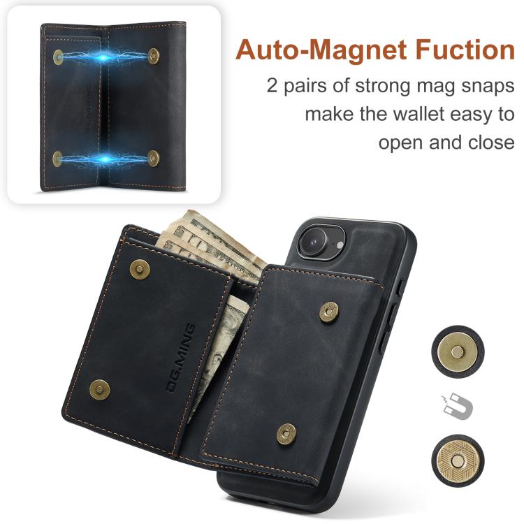 For iPhone 16e DG.MING M1 Series 3-Fold Multi Card Wallet Leather Phone Case(Black) - free shipping - PMc TechLife - Order now!