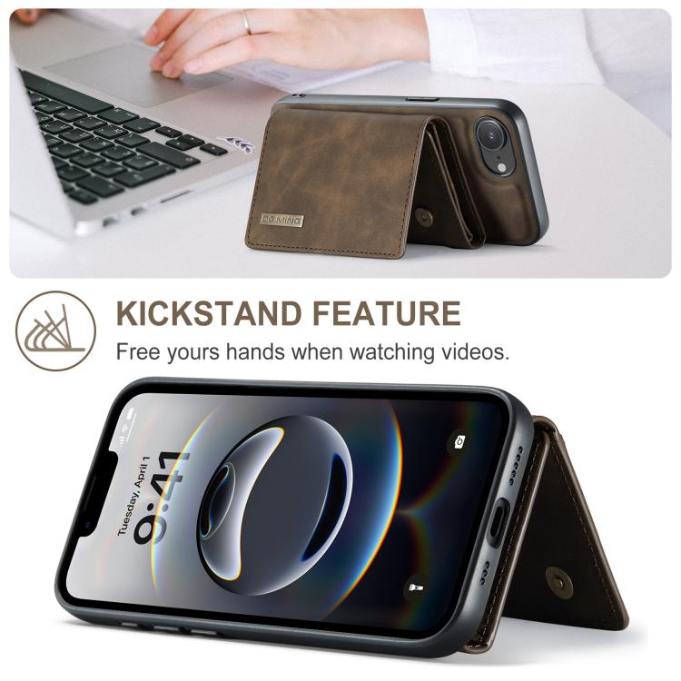 For iPhone 16e DG.MING M1 Series 3-Fold Multi Card Wallet Leather Phone Case(Coffee) - free shipping - PMc TechLife - Order now!