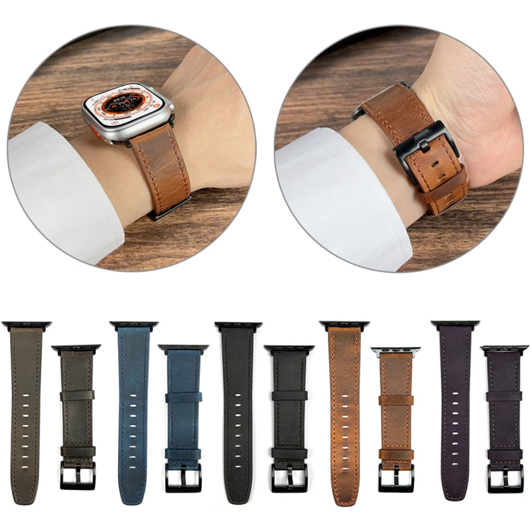 For Apple Watch Ultra 2 49mm Retro Texture Leather Watch Band(Black) - Watch Bands by PMC TechLife | Online Shopping South Africa | PMC TechLife | Buy Now Pay Later Mobicred