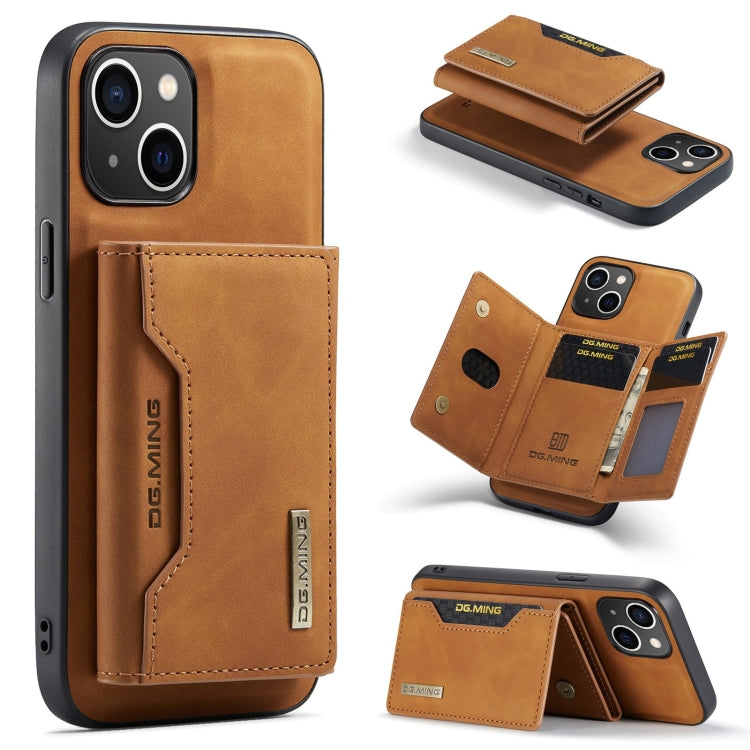 For iPhone 15 DG.MING M2 Series 3-Fold Card Bag Wallet Leather Phone Case(Brown) - free shipping - PMC Jewellery - Order now!