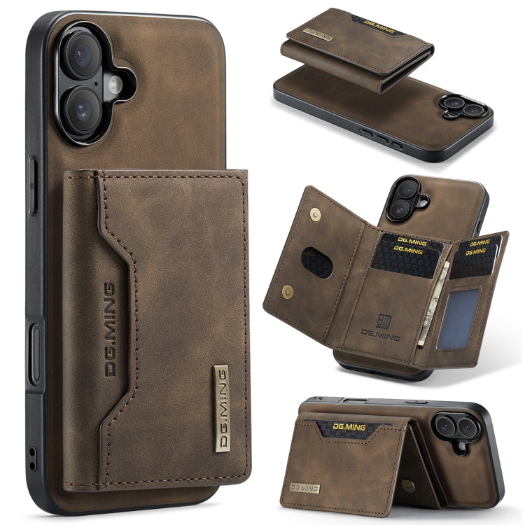 For iPhone 16 Plus DG.MING M2 Series 3-Fold Card Bag Wallet Leather Phone Case(Coffee) - iPhone 16 Plus Cases by DG.MING | Online Shopping South Africa | PMC Jewellery | Buy Now Pay Later Mobicred