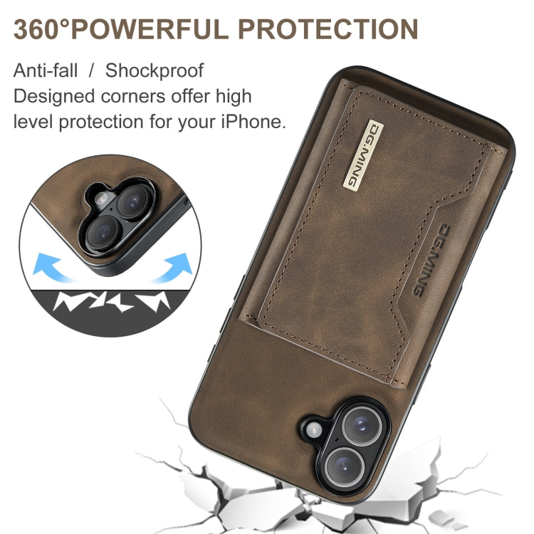 For iPhone 16 DG.MING M2 Series 3-Fold Card Bag Wallet Leather Phone Case(Coffee) - iPhone 16 Cases by DG.MING | Online Shopping South Africa | PMC Jewellery | Buy Now Pay Later Mobicred