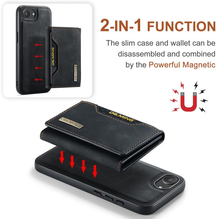 For iPhone 16e DG.MING M2 Series 3-Fold Card Bag Wallet Leather Phone Case(Black) - free shipping - PMc TechLife - Order now!