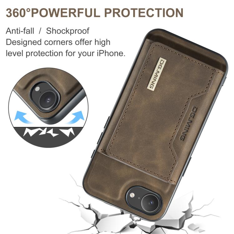 For iPhone 16e DG.MING M2 Series 3-Fold Card Bag Wallet Leather Phone Case(Coffee) - free shipping - PMc TechLife - Order now!