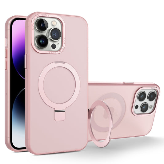 For iPhone 14 Pro Max MagSafe Metal Holder Frosted Translucent Phone Case(Pink) - iPhone 14 Pro Max Cases by PMC Jewellery | Online Shopping South Africa | PMC Jewellery