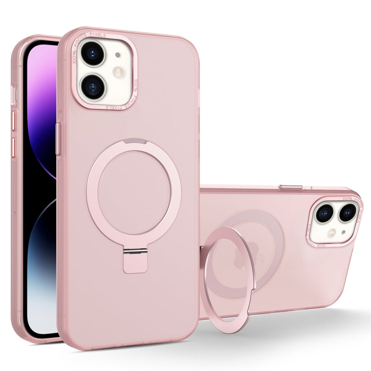 For iPhone 12 / 12 Pro MagSafe Metal Holder Frosted Translucent Phone Case(Pink) - iPhone 12 / 12 Pro Cases by PMC Jewellery | Online Shopping South Africa | PMC Jewellery