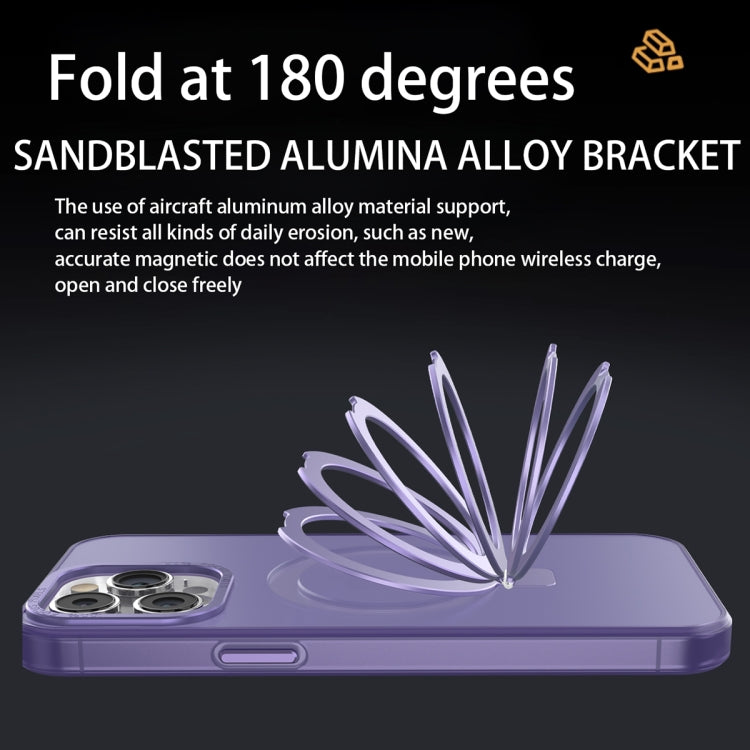 For iPhone 14 Pro MagSafe Metal Holder Frosted Translucent Phone Case(White) - iPhone 14 Pro Cases by PMC TechLife | Online Shopping South Africa | PMC TechLife