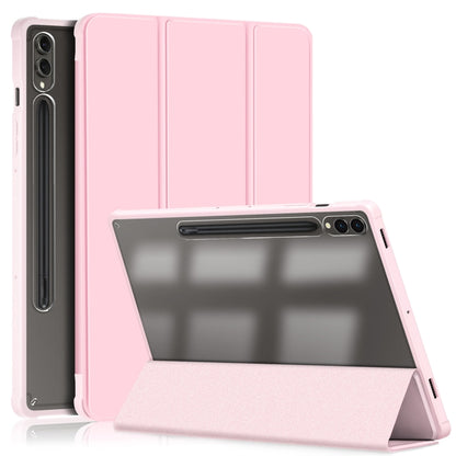 For Samsung Galaxy Tab S9+ Acrylic 3-folding Smart Leather Tablet Case(Pink) - Galaxy Tab S9+ Cases by PMC Jewellery | Online Shopping South Africa | PMC Jewellery | Buy Now Pay Later Mobicred