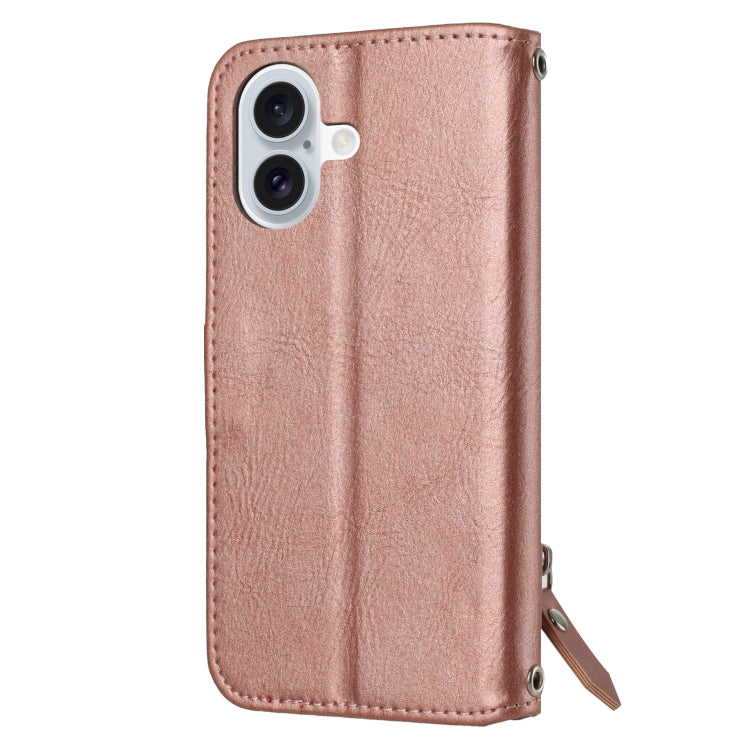 For iPhone 16 Oil Skin Zipper Wallet Leather Phone Case(Rose Gold) - iPhone 16 Cases by PMC Jewellery | Online Shopping South Africa | PMC Jewellery | Buy Now Pay Later Mobicred