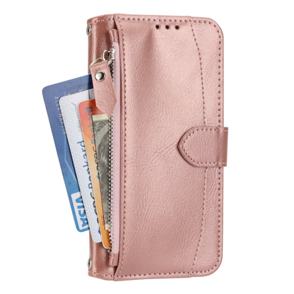 For iPhone SE 2024 Oil Skin Zipper Wallet Leather Phone Case(Rose Gold) - More iPhone Cases by PMC Jewellery | Online Shopping South Africa | PMC Jewellery | Buy Now Pay Later Mobicred