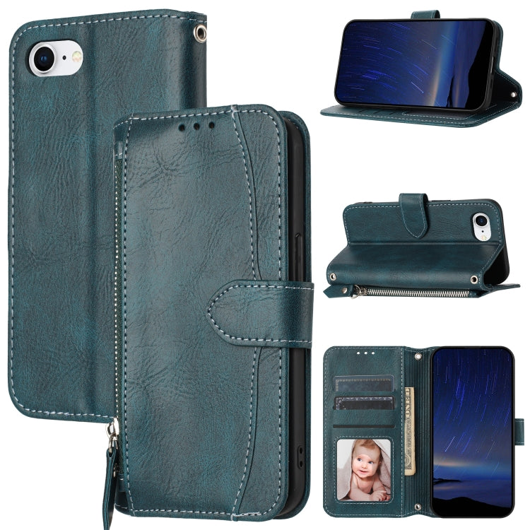 For iPhone SE 2024 Oil Skin Zipper Wallet Leather Phone Case(Blue) - More iPhone Cases by PMC Jewellery | Online Shopping South Africa | PMC Jewellery | Buy Now Pay Later Mobicred