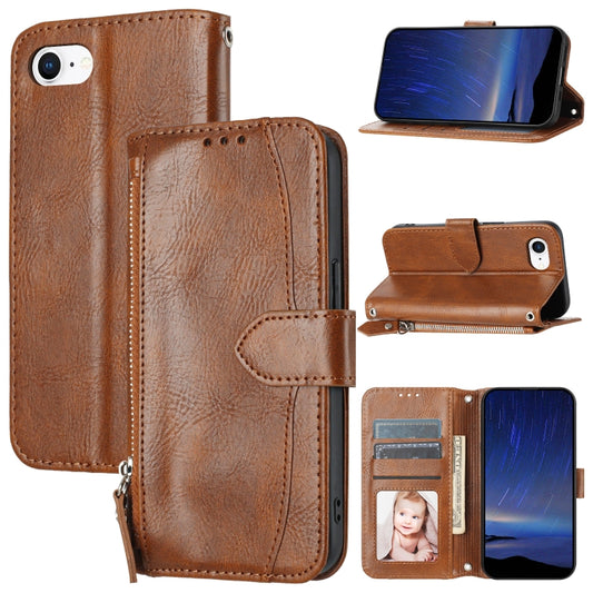 For iPhone SE 2024 Oil Skin Zipper Wallet Leather Phone Case(Brown) - More iPhone Cases by PMC Jewellery | Online Shopping South Africa | PMC Jewellery | Buy Now Pay Later Mobicred