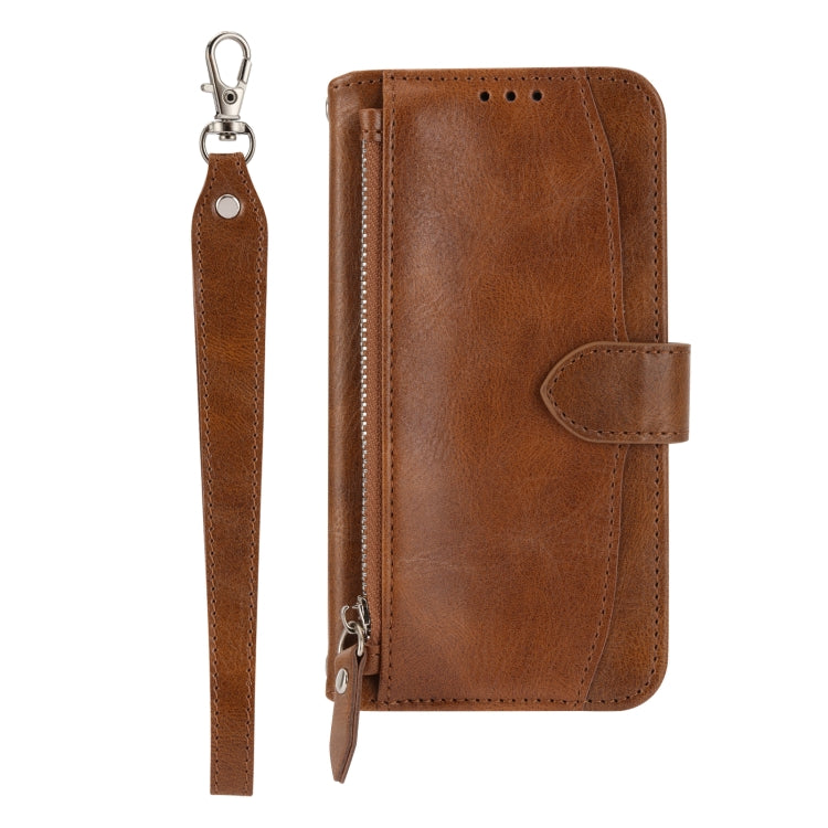 For iPhone SE 2024 Oil Skin Zipper Wallet Leather Phone Case(Brown) - More iPhone Cases by PMC Jewellery | Online Shopping South Africa | PMC Jewellery | Buy Now Pay Later Mobicred