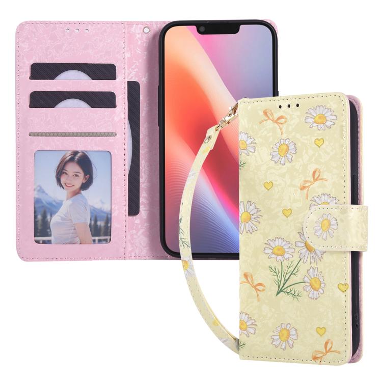 For iPhone 16e Bronzing Painting RFID Leather Case(Yellow Daisy) - iPhone 16e Cases by PMC TechLife | Online Shopping South Africa | PMC TechLife | Buy Now Pay Later Mobicred