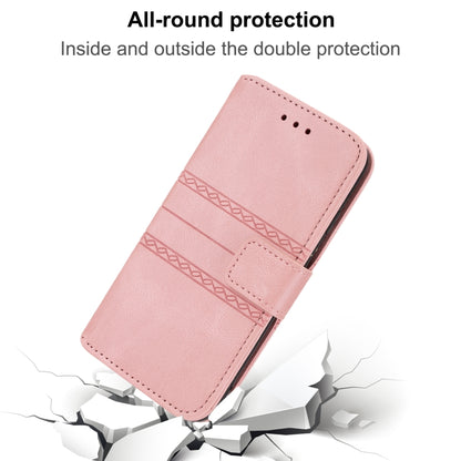 For iPhone 16 Pro Max Embossed Stripes Skin Feel Leather Phone Case(Pink) - iPhone 16 Pro Max Cases by PMC Jewellery | Online Shopping South Africa | PMC Jewellery | Buy Now Pay Later Mobicred