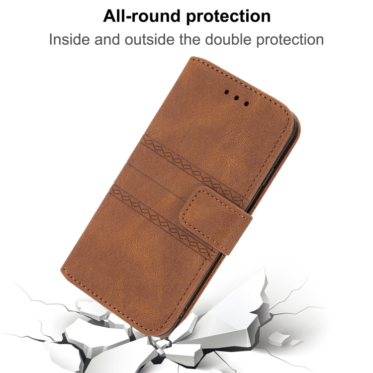 For iPhone SE 2024 Embossed Stripes Skin Feel Leather Phone Case(Brown) - More iPhone Cases by PMC Jewellery | Online Shopping South Africa | PMC Jewellery | Buy Now Pay Later Mobicred