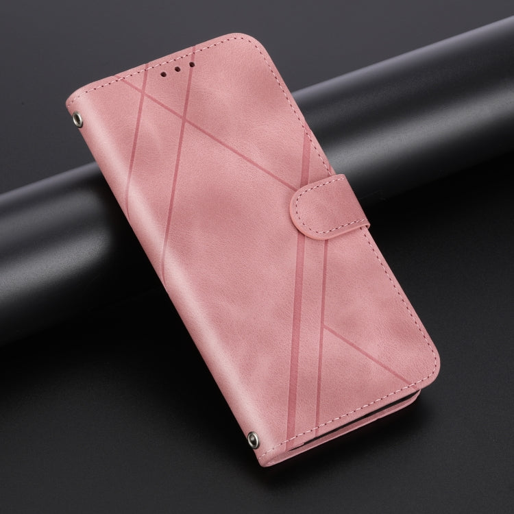 For iPhone 16 Pro Embossed Line Leather Phone Case with Lanyard(Pink) - iPhone 16 Pro Cases by PMC Jewellery | Online Shopping South Africa | PMC Jewellery | Buy Now Pay Later Mobicred